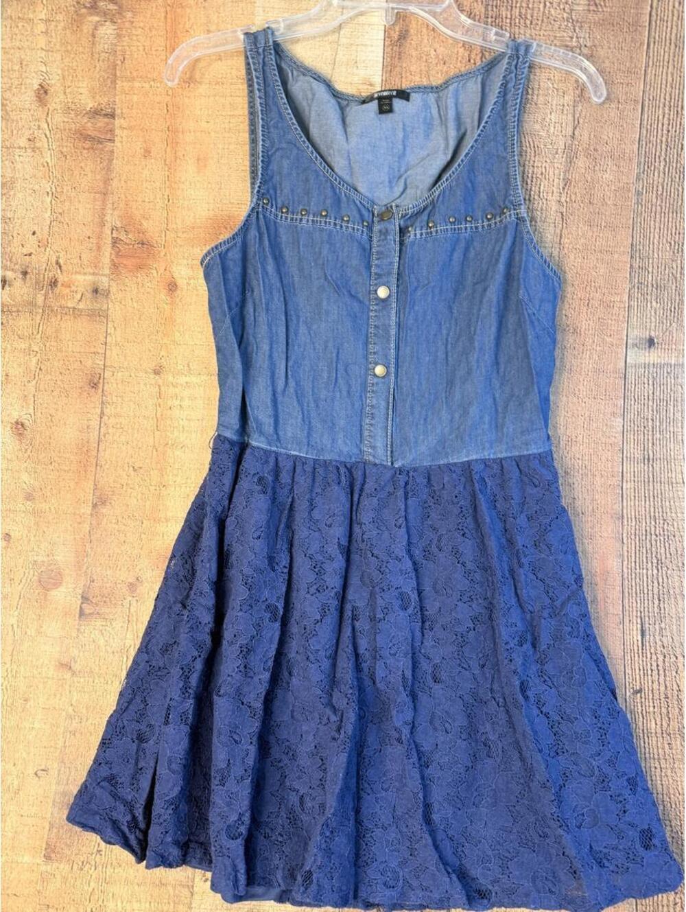 Seventeen Denim Lace Skater Dress XL 2010s Tumblr Western Country